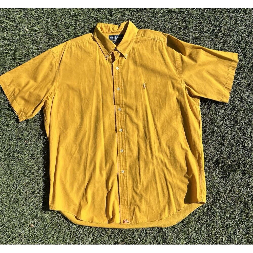 Vintage Ralph Lauren Blake Shirt Mens XL Mustard Yellow Button Down Short Sleeve